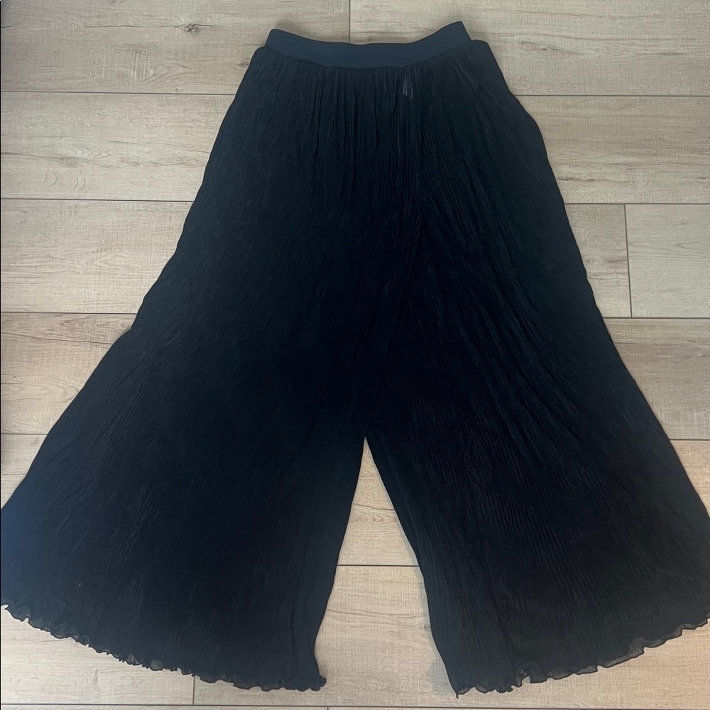Gideon Oberson Pants Black Pleated Extra Wide Leg Flowy Bathing Suit Cover Up S